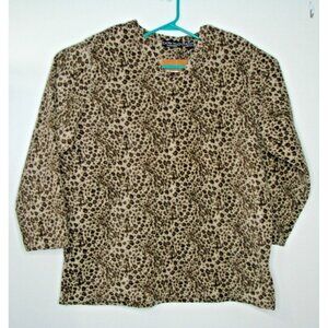 Extra Touch 2X Leopard Animal Print V-Neck Pullover Sweater Long Sleeve Fleece